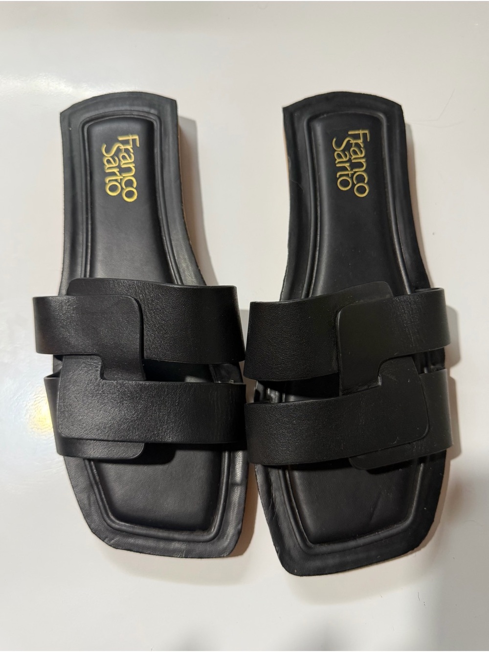 Franco Sarto Black Double-Strap Slide Sandals